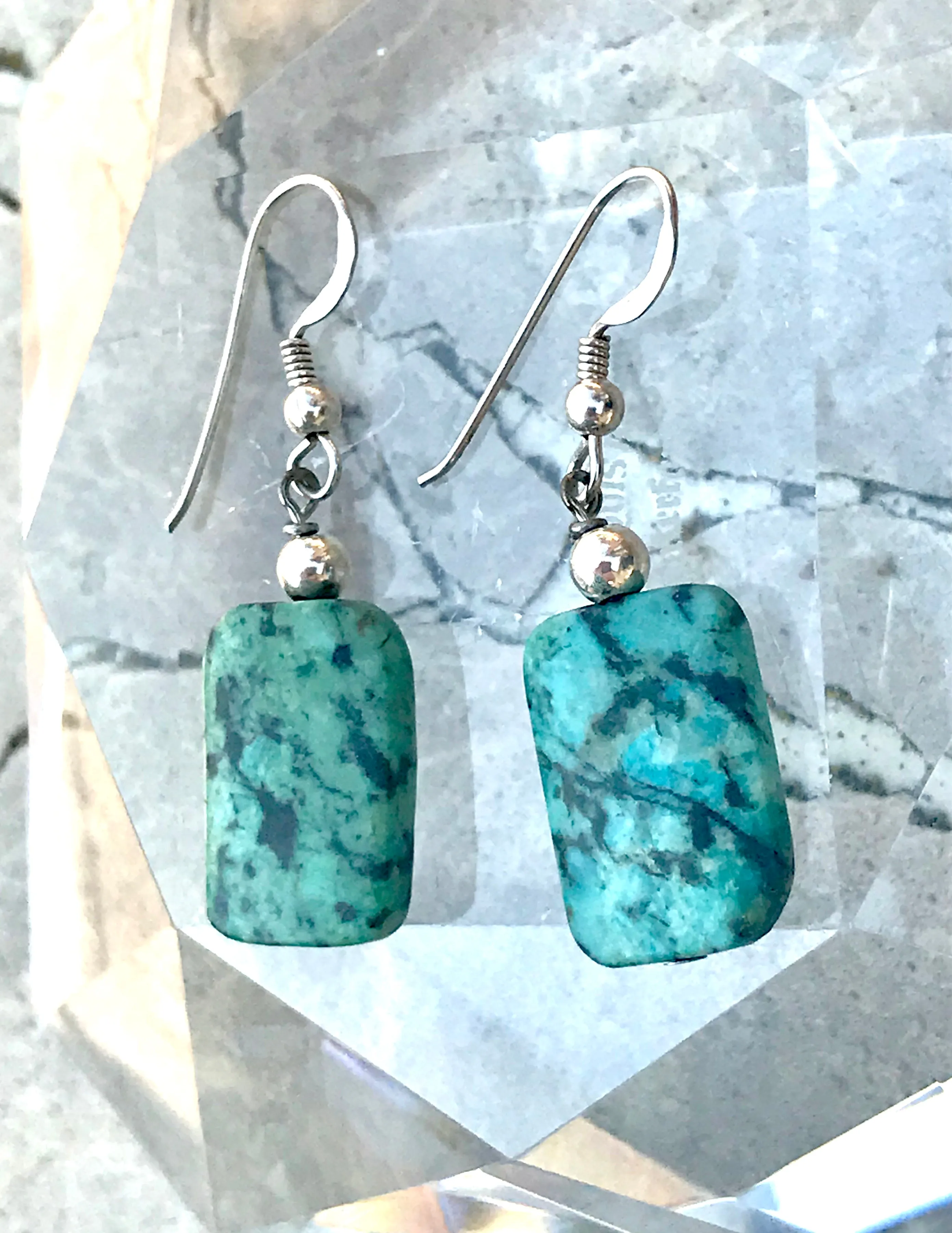 Artisan Sterling Silver 925 Turquoise Stone Dangle Drop Pierced Earrings 5.3g