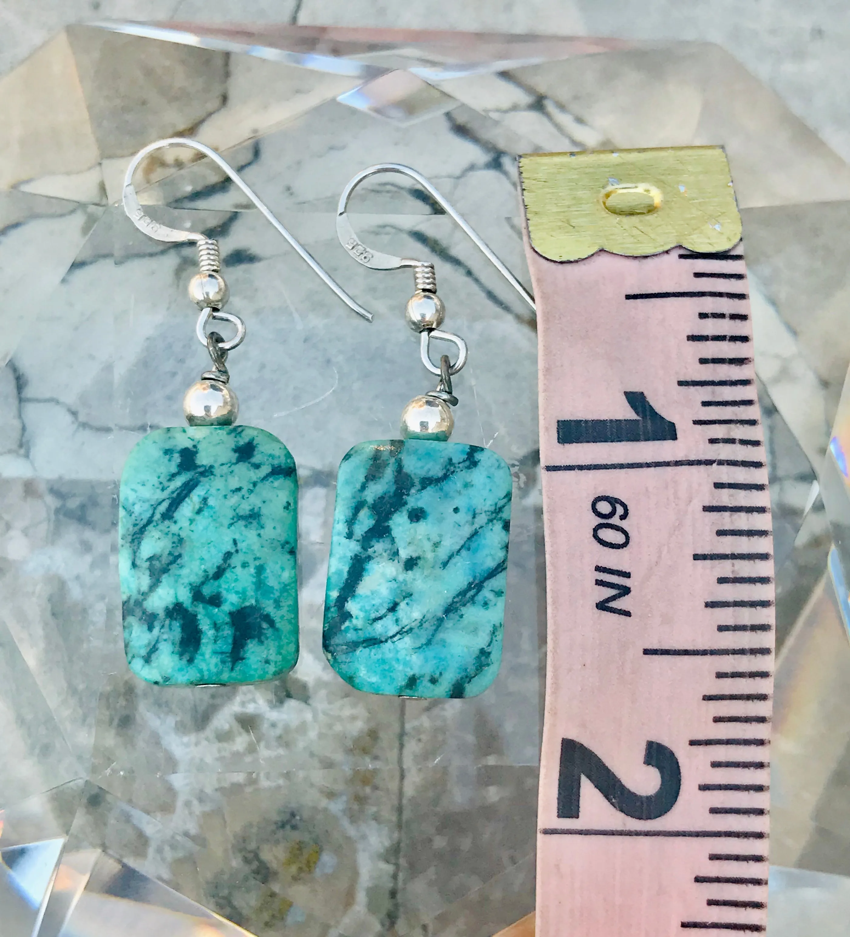 Artisan Sterling Silver 925 Turquoise Stone Dangle Drop Pierced Earrings 5.3g