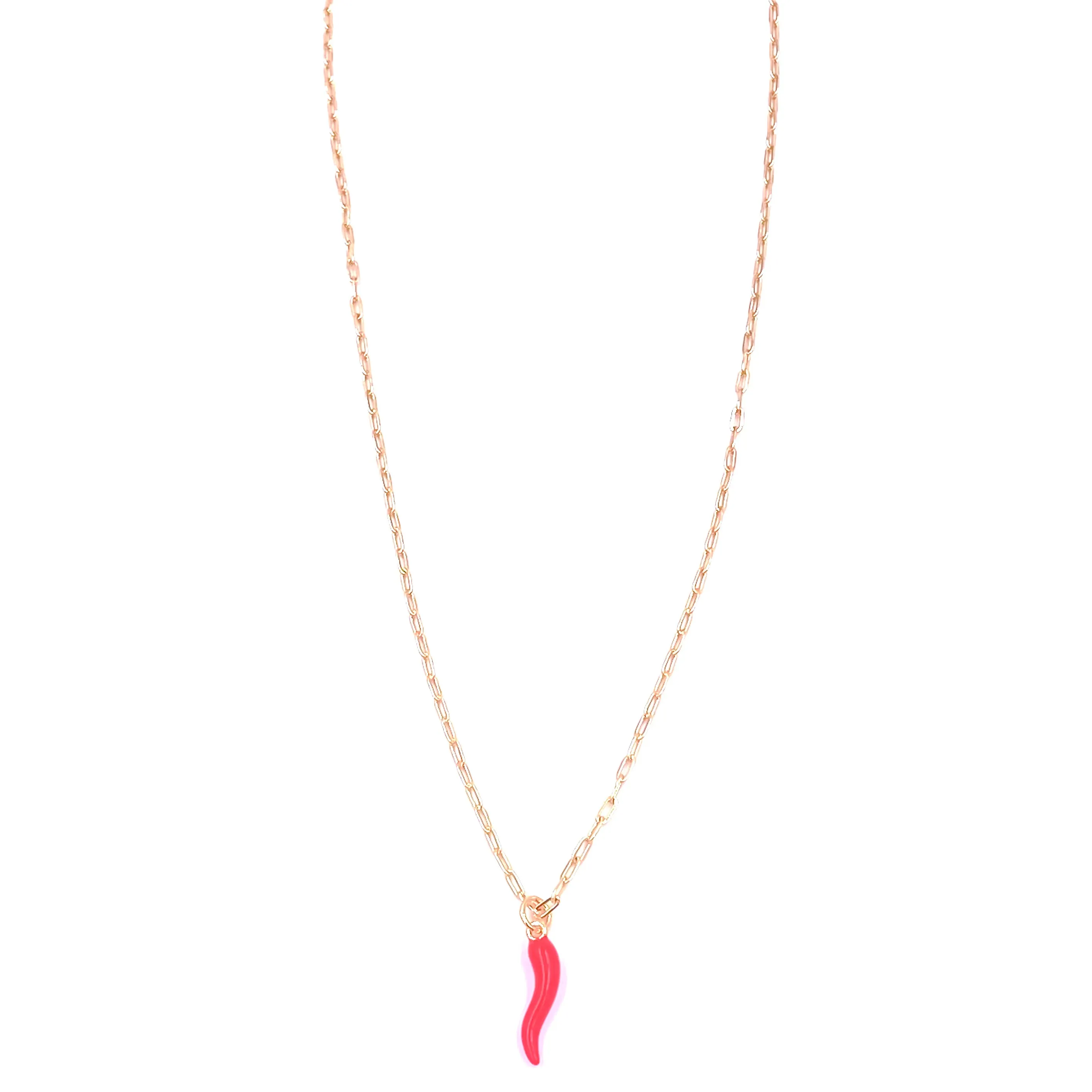 Ashley Gold Stainless Steel Gold Plated Red Enamel Horn Charm Necklace