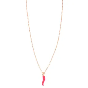 Ashley Gold Stainless Steel Gold Plated Red Enamel Horn Charm Necklace