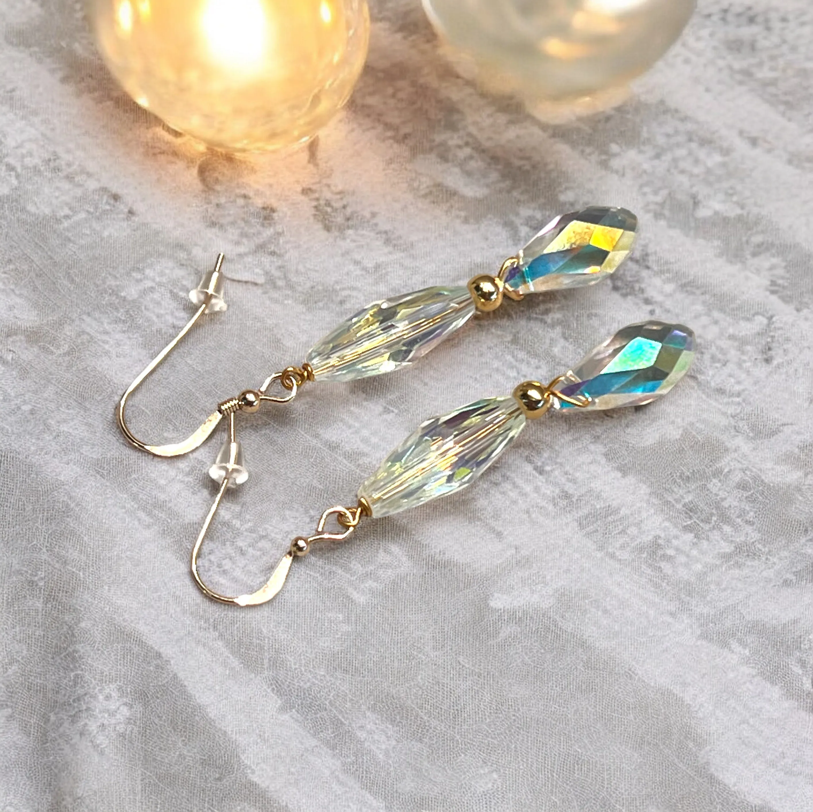 Austrian Crystal Drop Earrings In Gold