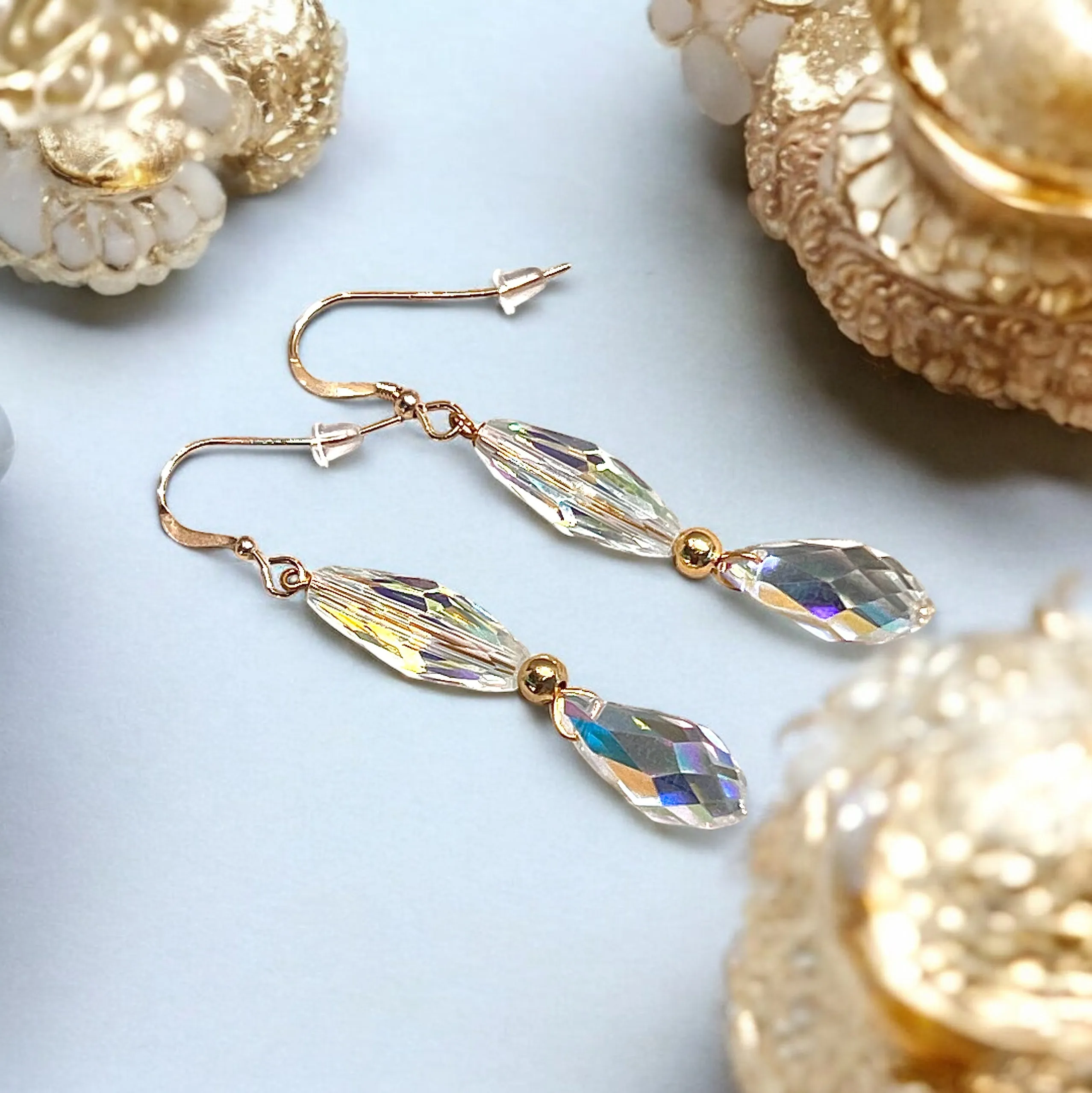 Austrian Crystal Drop Earrings In Gold