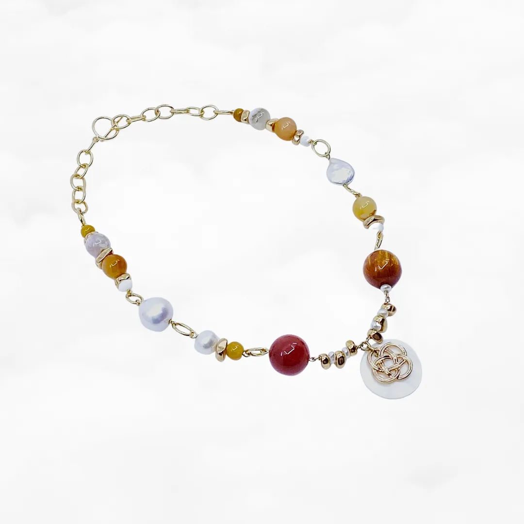 Autumn Gemstone and Pearl Station Necklace