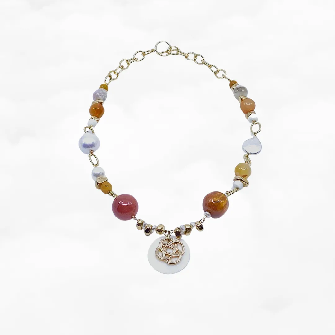 Autumn Gemstone and Pearl Station Necklace