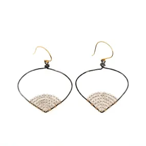 AVF Oxidized & Gold Beaded Labradorite Spade-Shape Hoop Earrings (SI2293)