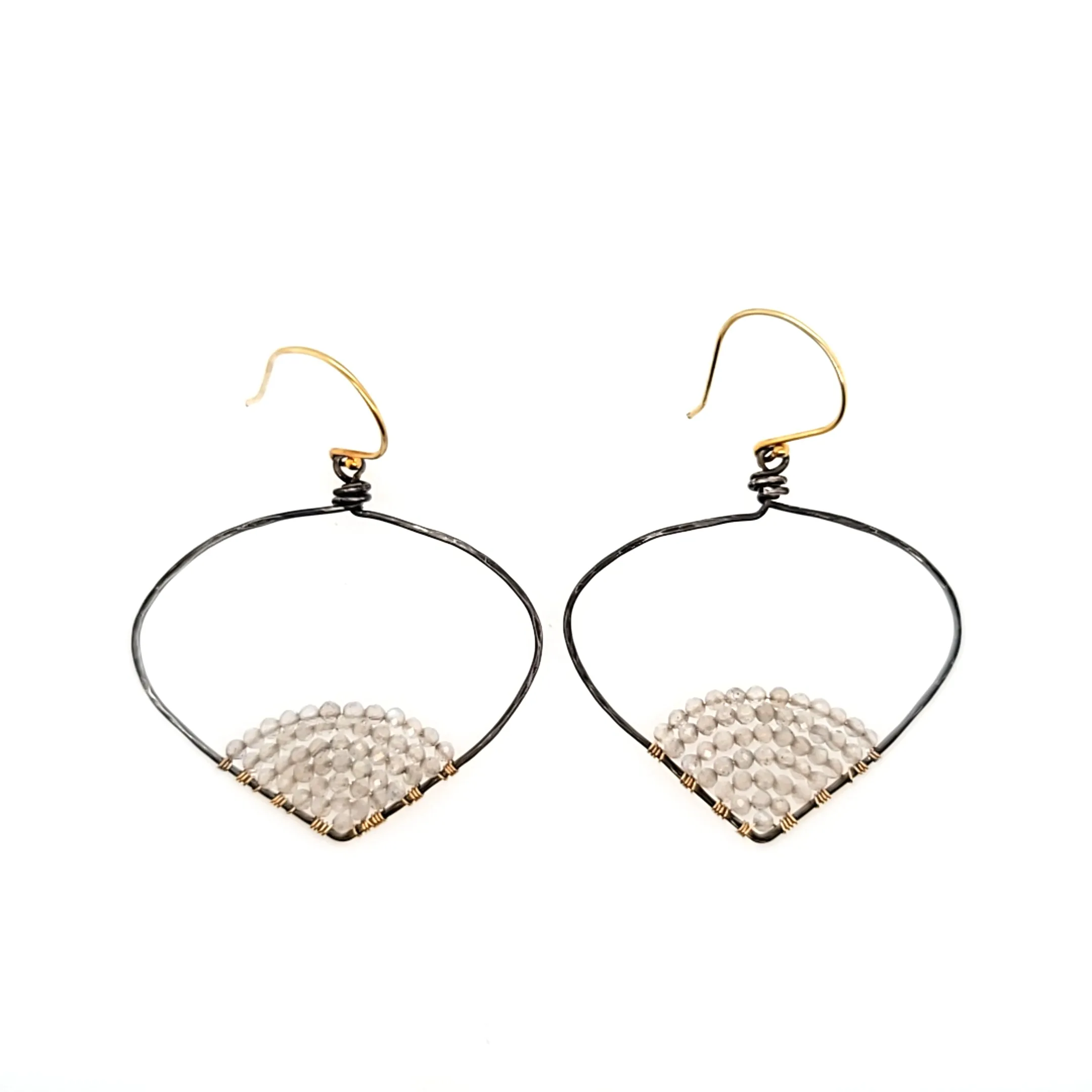 AVF Oxidized & Gold Beaded Labradorite Spade-Shape Hoop Earrings (SI2293)