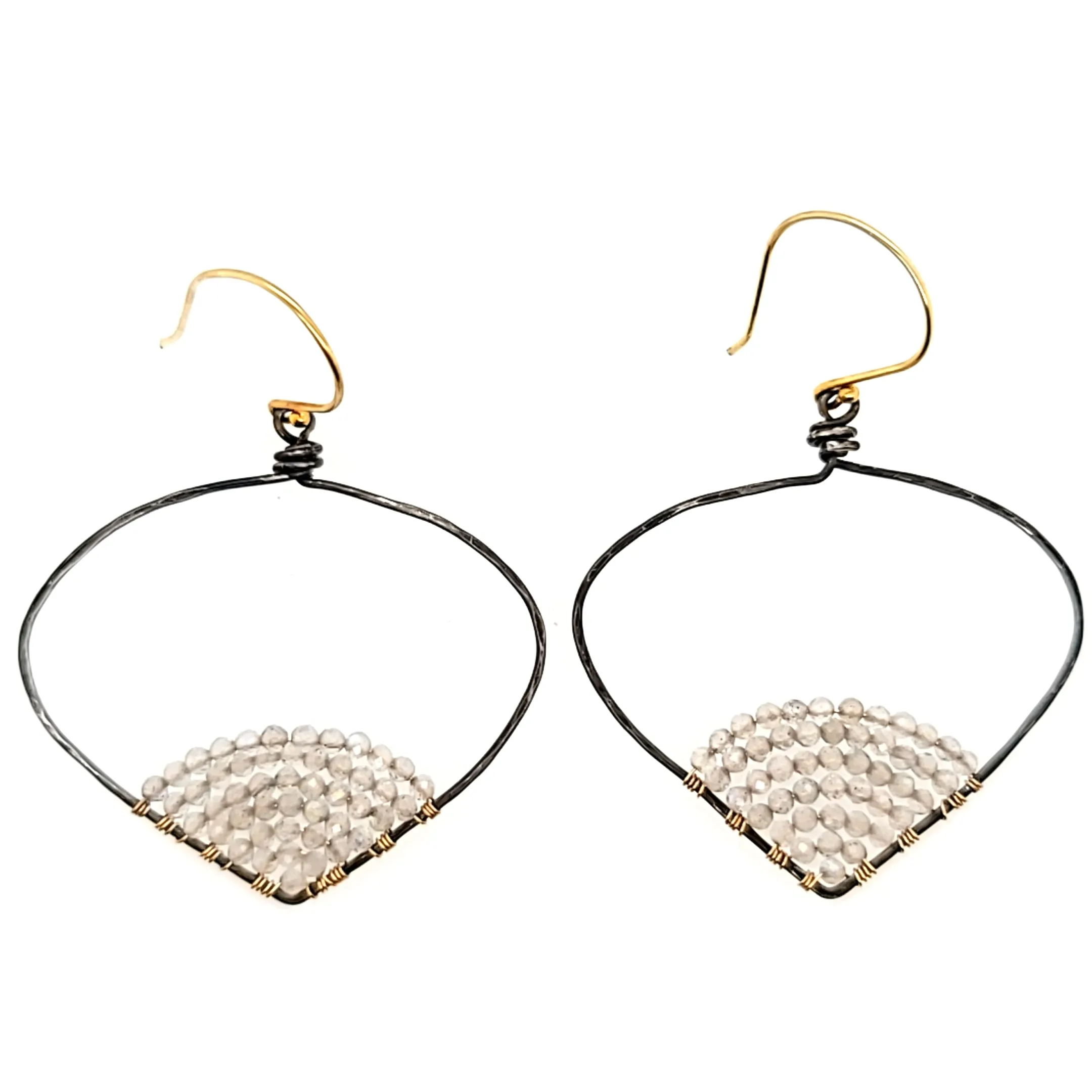 AVF Oxidized & Gold Beaded Labradorite Spade-Shape Hoop Earrings (SI2293)