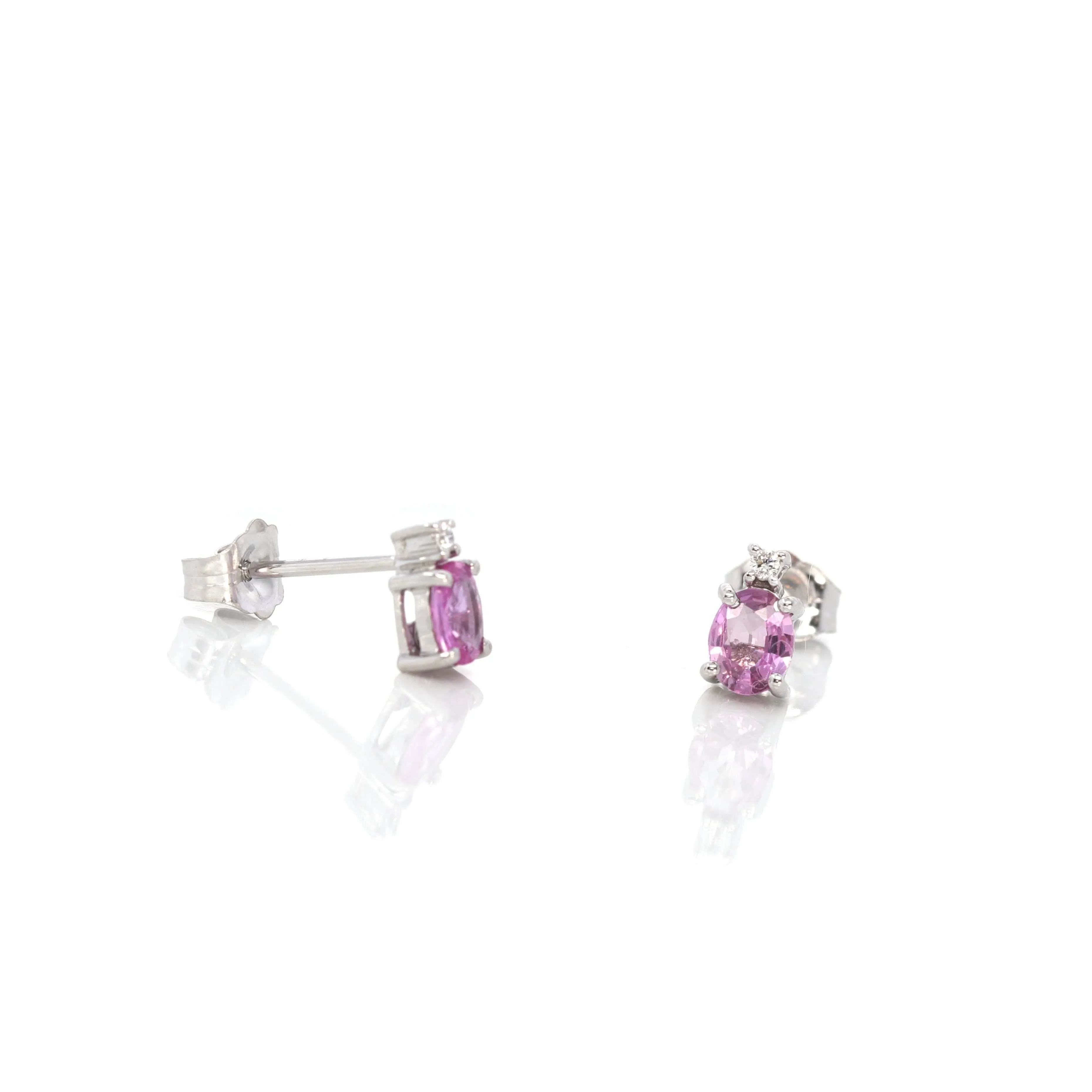 Baikalla™ 14k Classic White Gold Natural 3/4ct Pink Sapphire Earrings w/Diamond Halo