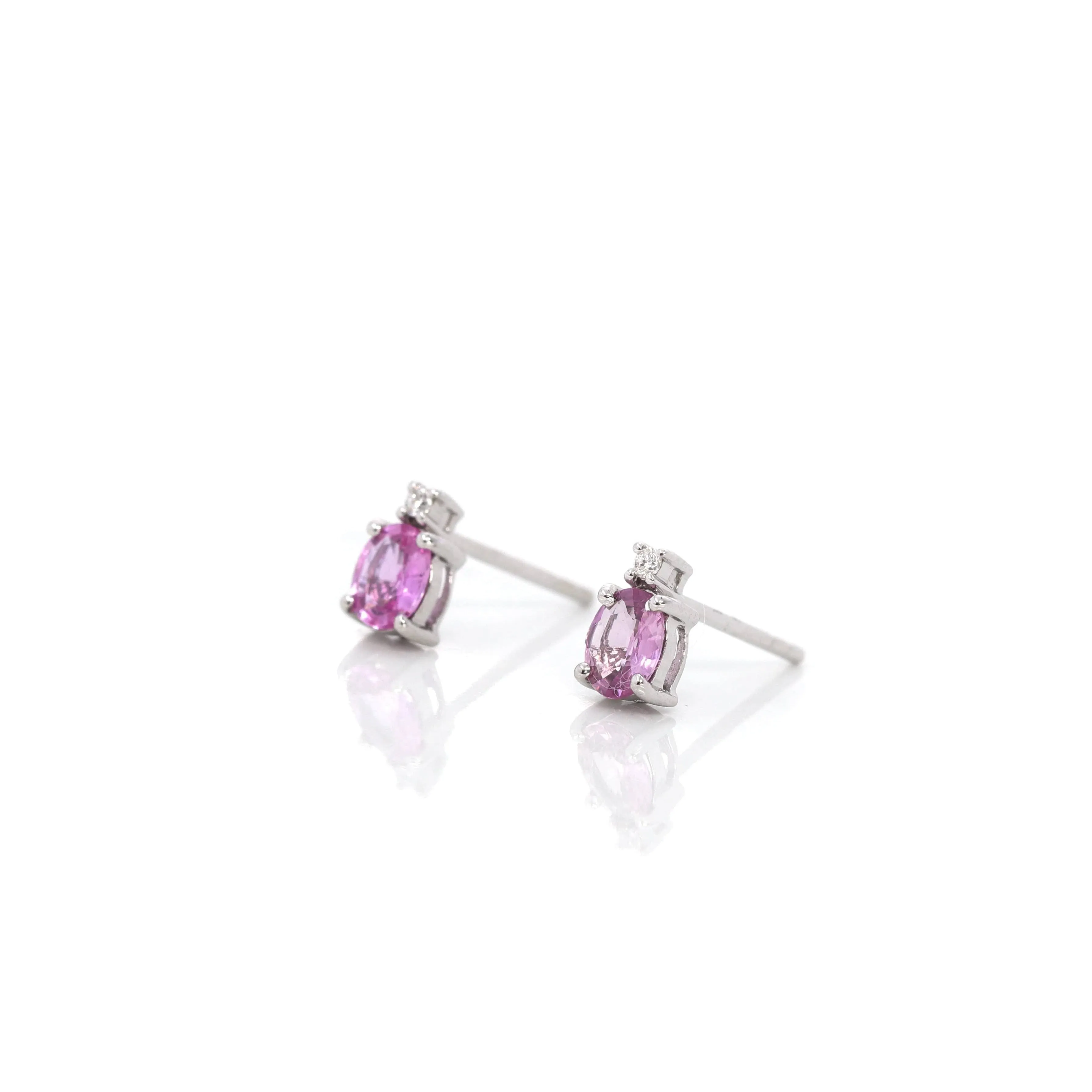 Baikalla™ 14k Classic White Gold Natural 3/4ct Pink Sapphire Earrings w/Diamond Halo
