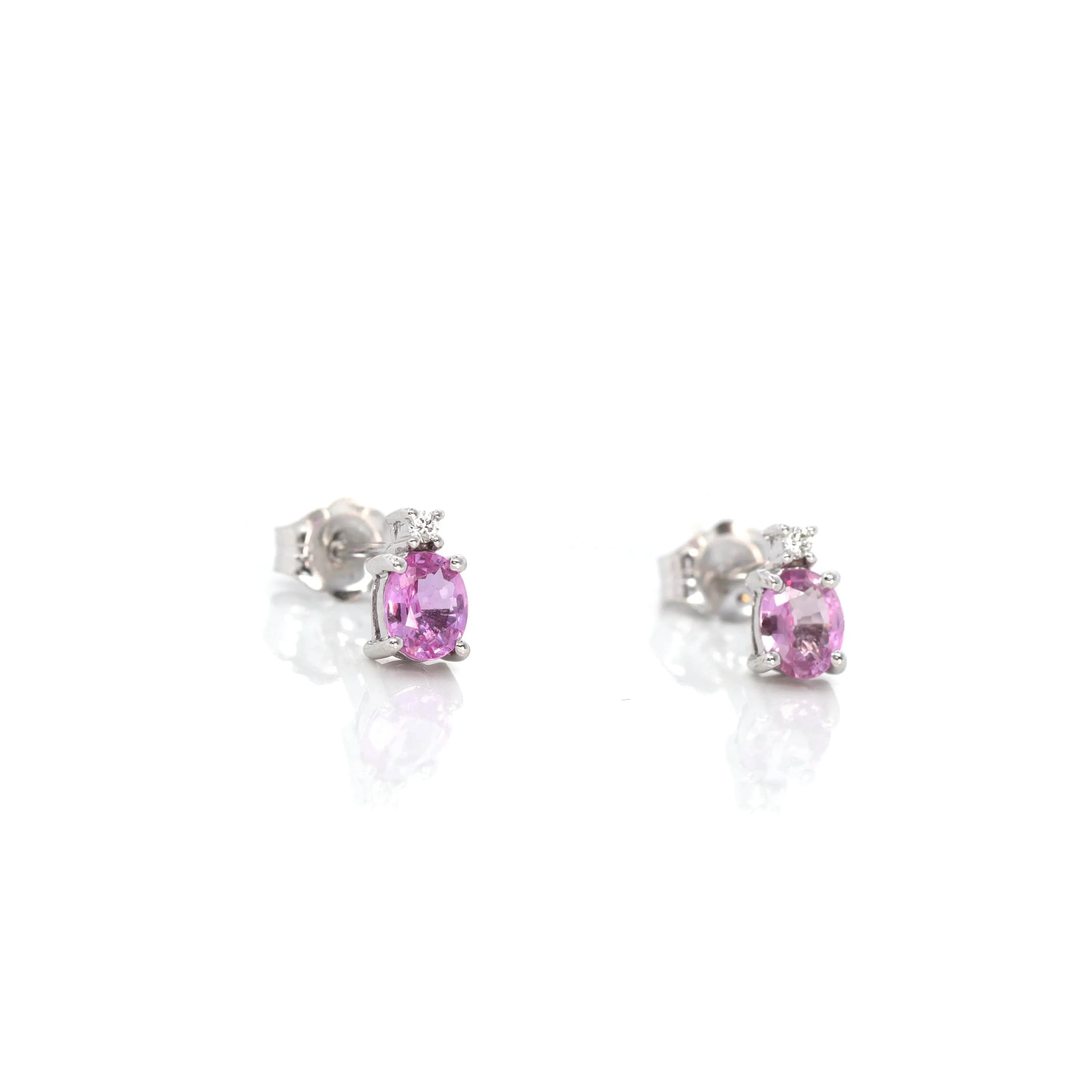 Baikalla™ 14k Classic White Gold Natural 3/4ct Pink Sapphire Earrings w/Diamond Halo