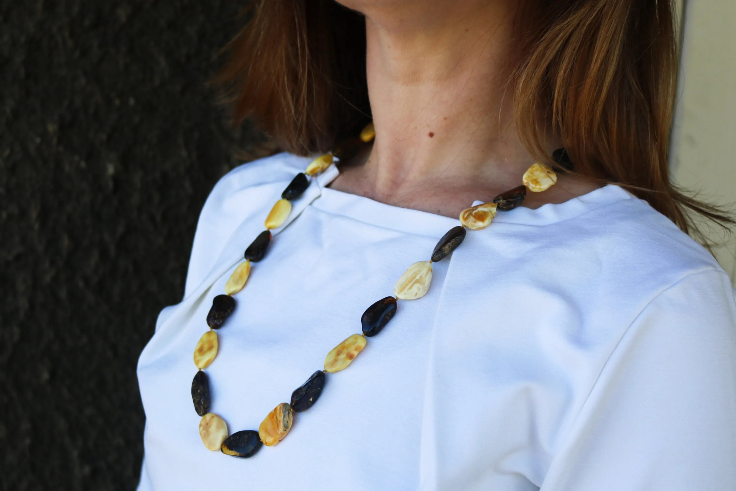 Baltic Amber Necklace Butterscotch and Grey Raw Beads Natural Untreated 24" 30 gram
