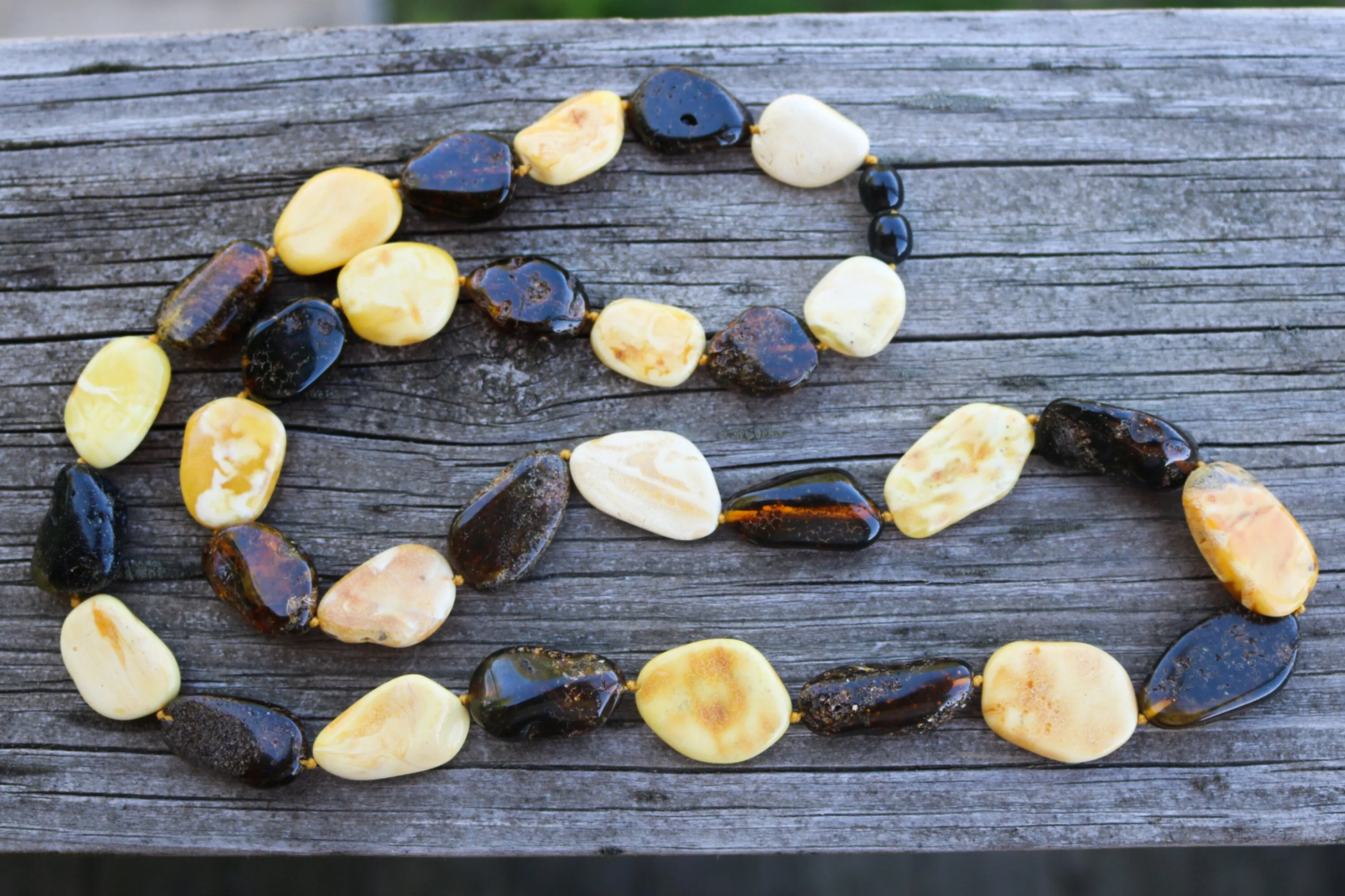 Baltic Amber Necklace Butterscotch and Grey Raw Beads Natural Untreated 24" 30 gram