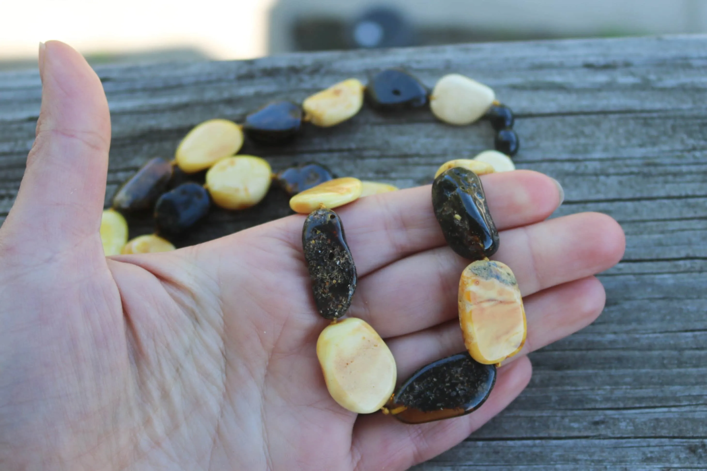 Baltic Amber Necklace Butterscotch and Grey Raw Beads Natural Untreated 24" 30 gram