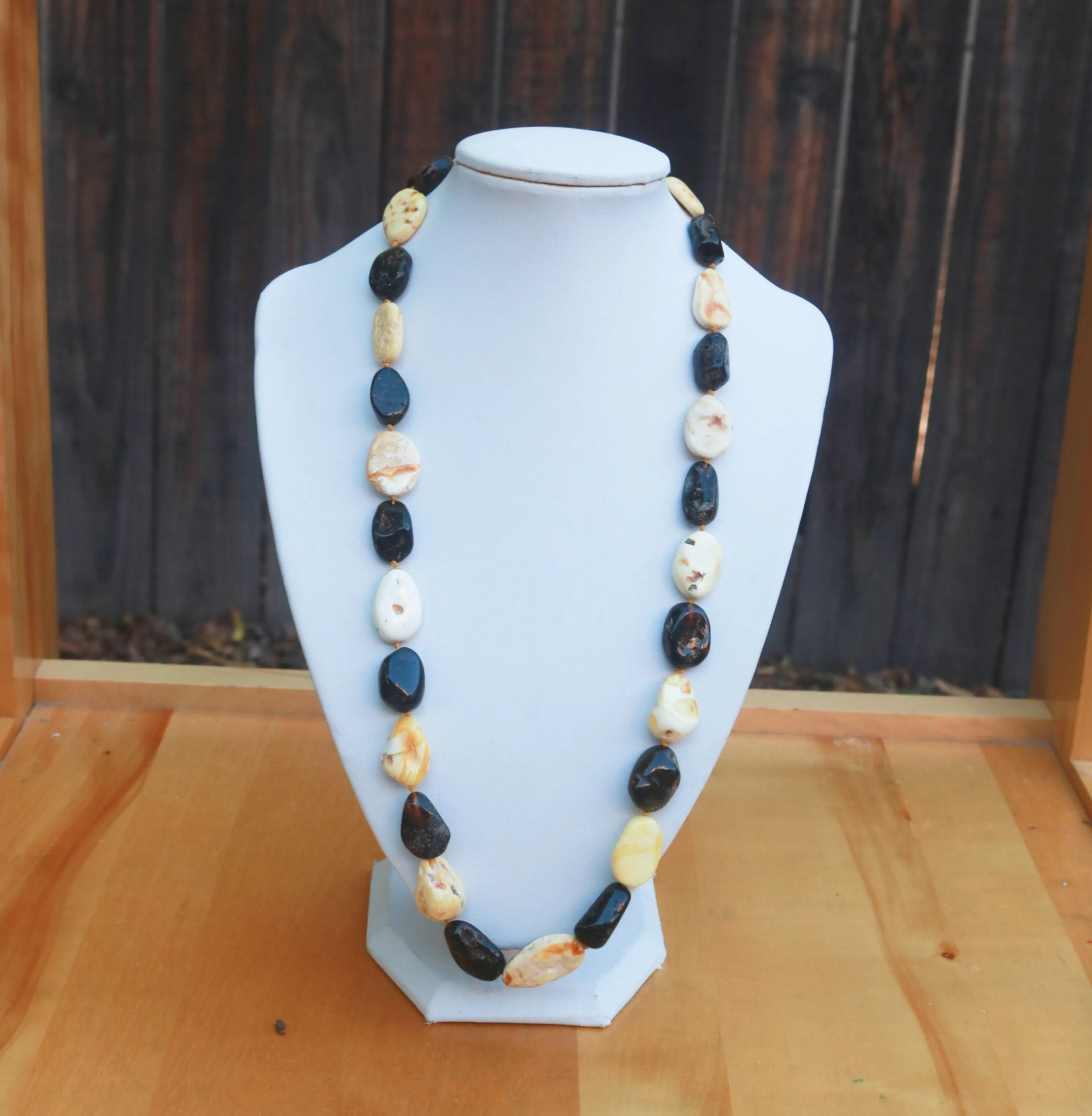 Baltic Amber Necklace Butterscotch and Grey Raw Beads Natural Untreated 24" 30 gram