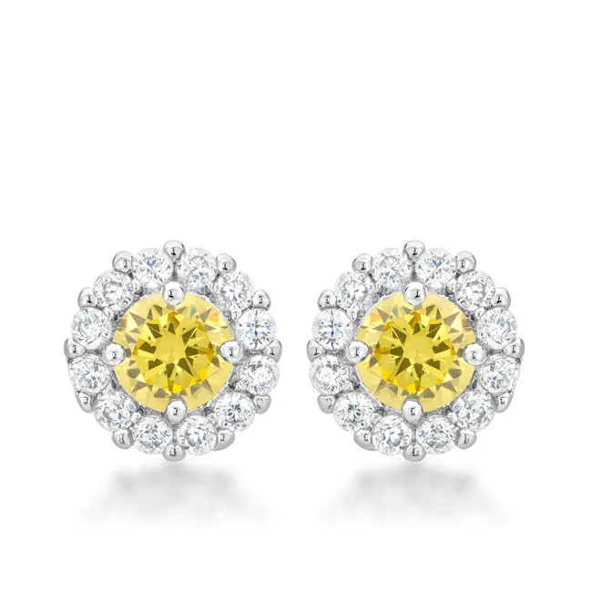 Belle Canary Yellow Halo Stud Earrings | 2ct