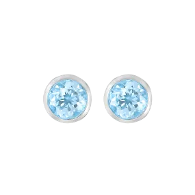 Bezel Set Aquamarine Stud Earrings in 18k White Gold