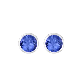 Bezel Set Tanzanite Stud Earrings in 18k White Gold