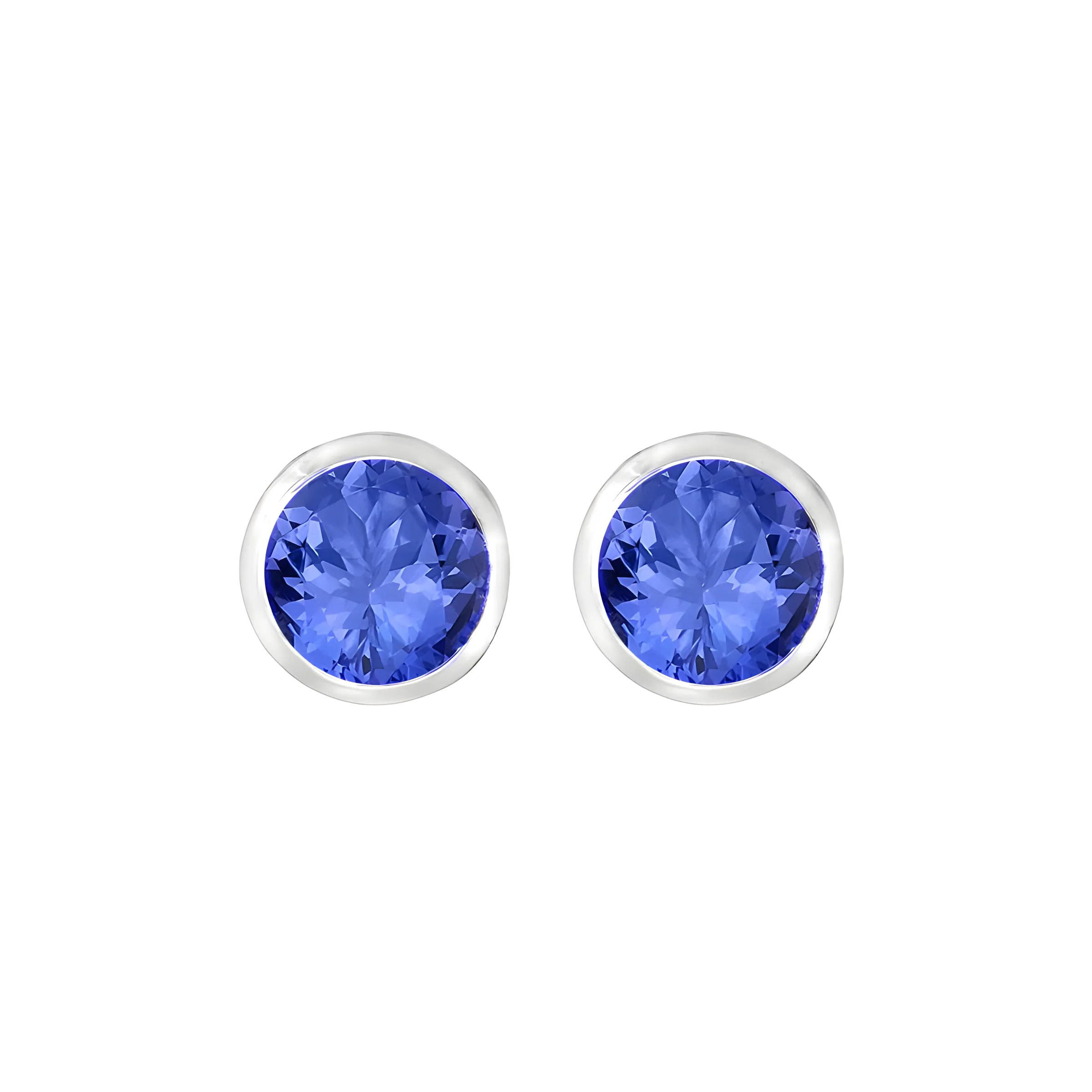 Bezel Set Tanzanite Stud Earrings in 18k White Gold