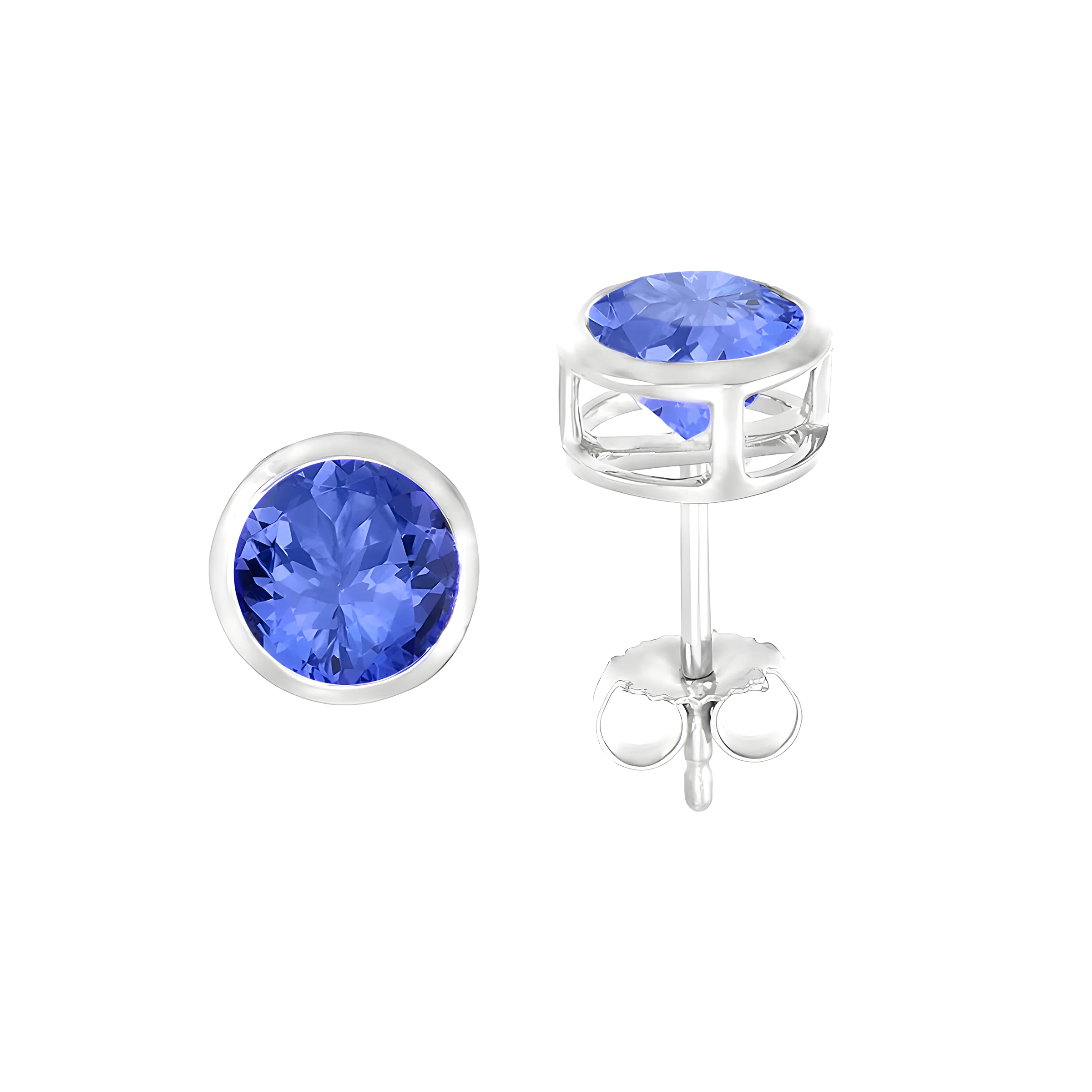 Bezel Set Tanzanite Stud Earrings in 18k White Gold