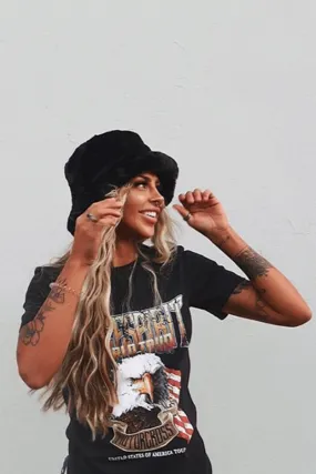 Black Faux Fur Bucket Hat - Hally