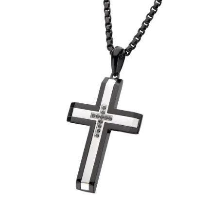 Black Ion-Plated Steel Black Sapphire Cross Necklace