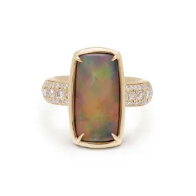 Black Opal Eleonore Tria Ring - Yellow Gold, Opal & Grey Diamonds