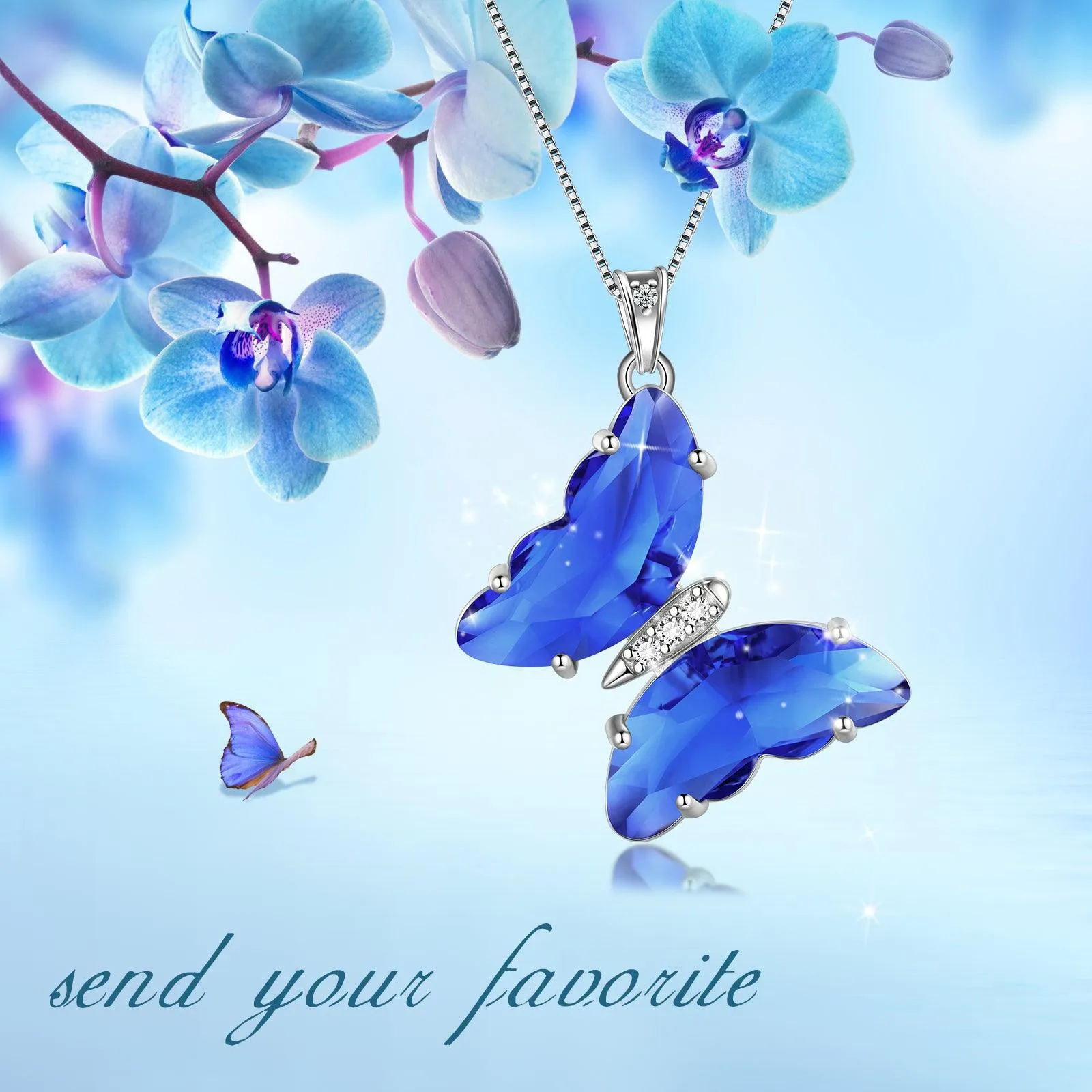 Blue Butterfly Necklace September Sapphire Birthstone Pendant Women Girls Jewelry Birthday Gift
