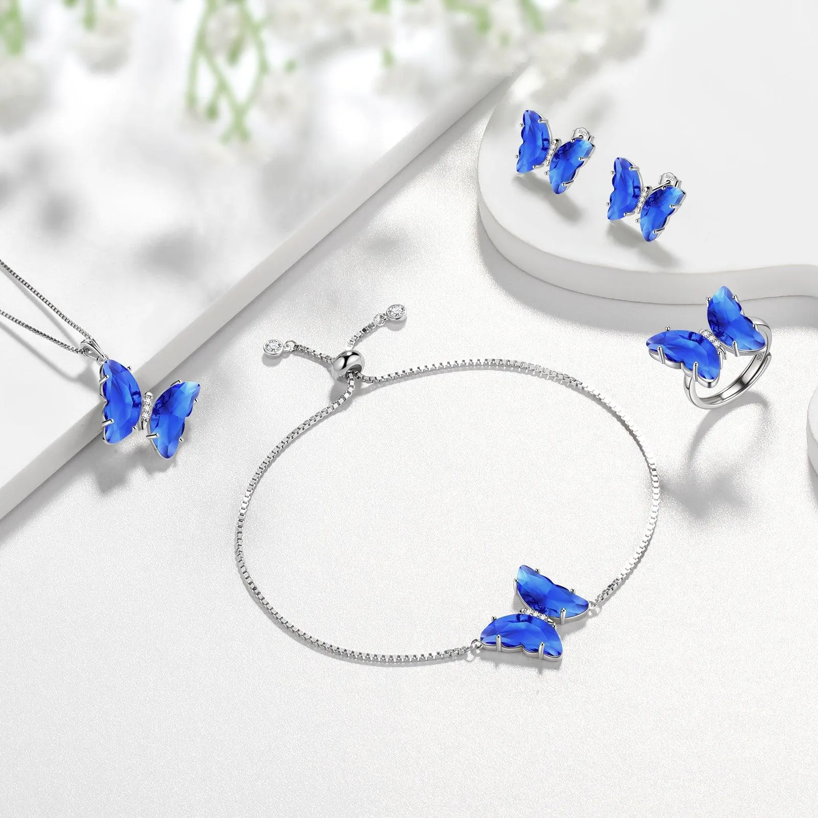 Blue Butterfly Necklace September Sapphire Birthstone Pendant Women Girls Jewelry Birthday Gift