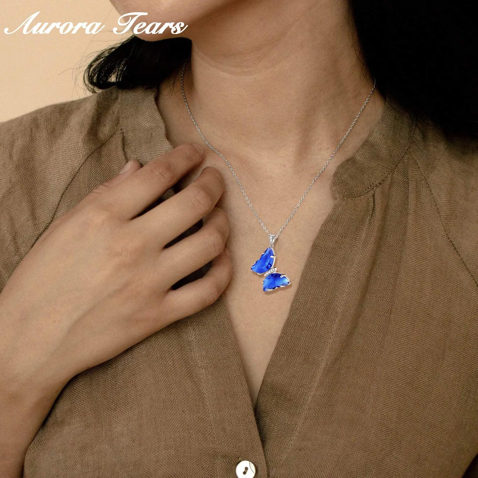 Blue Butterfly Necklace September Sapphire Birthstone Pendant Women Girls Jewelry Birthday Gift