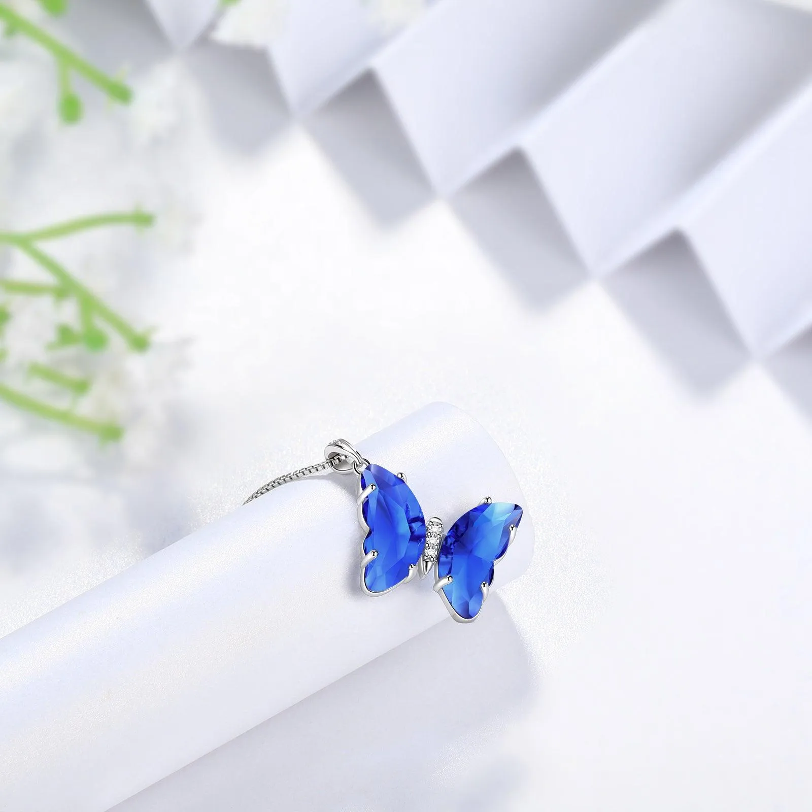 Blue Butterfly Necklace September Sapphire Birthstone Pendant Women Girls Jewelry Birthday Gift