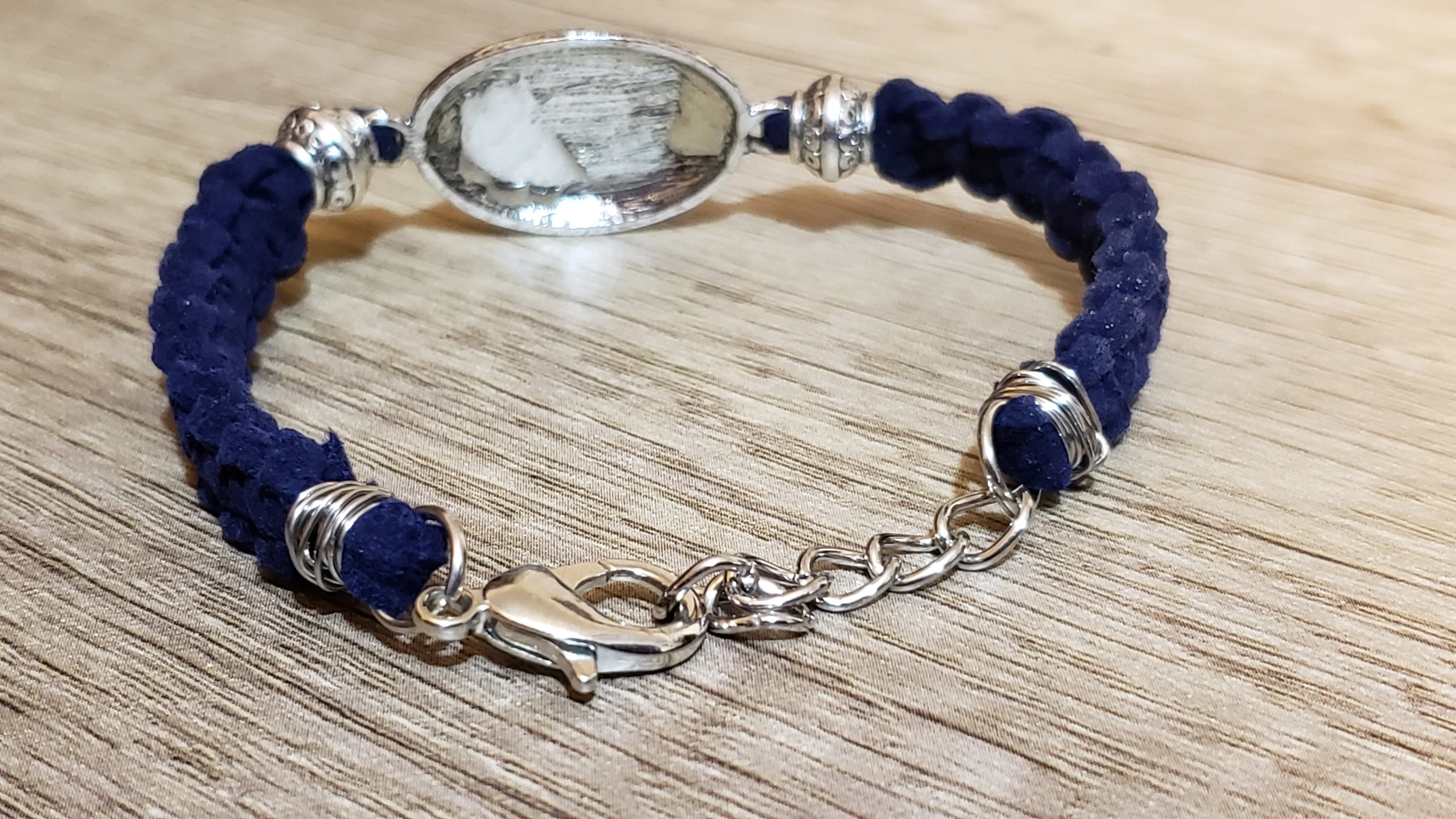  Blue Goldstone Oval & Stainless Steel Adjustable Bracelet with Lobster Claw Clasp 