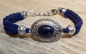  Blue Goldstone Oval & Stainless Steel Adjustable Bracelet with Lobster Claw Clasp 