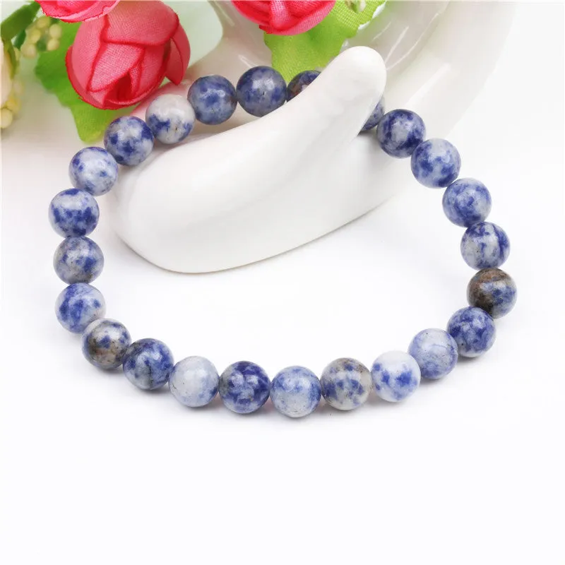 Blue Stone 8mm Dot Stone Beaded Bracelet