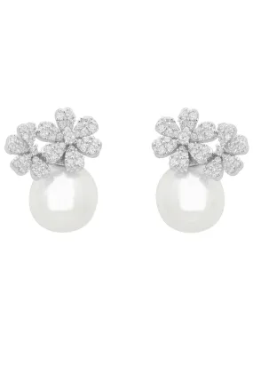 Bouquet And Pearl Stud Earrings Silver