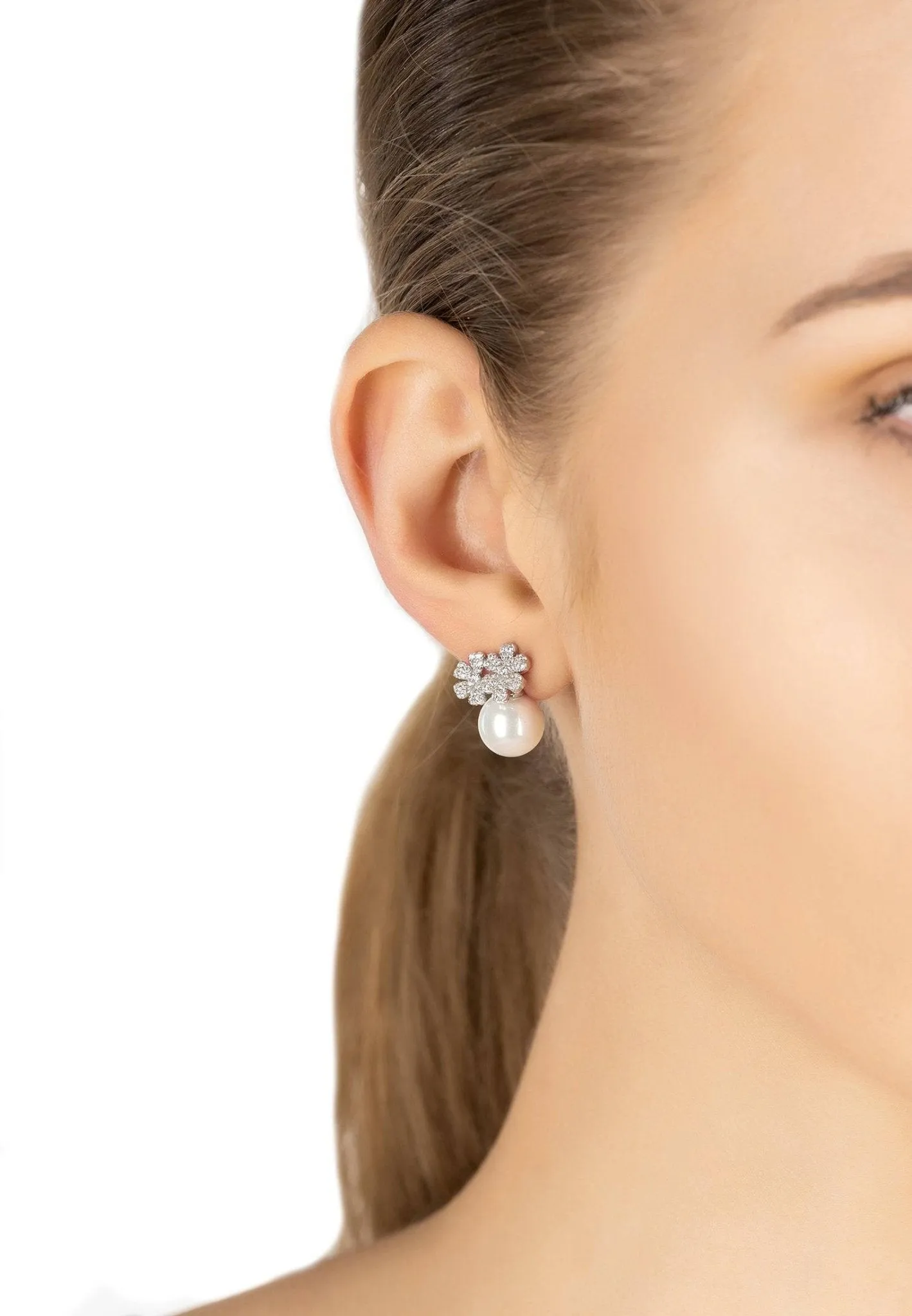 Bouquet And Pearl Stud Earrings Silver