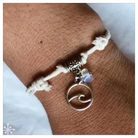 Bracelet Sliding Knots Wave Cream with Sea Opal