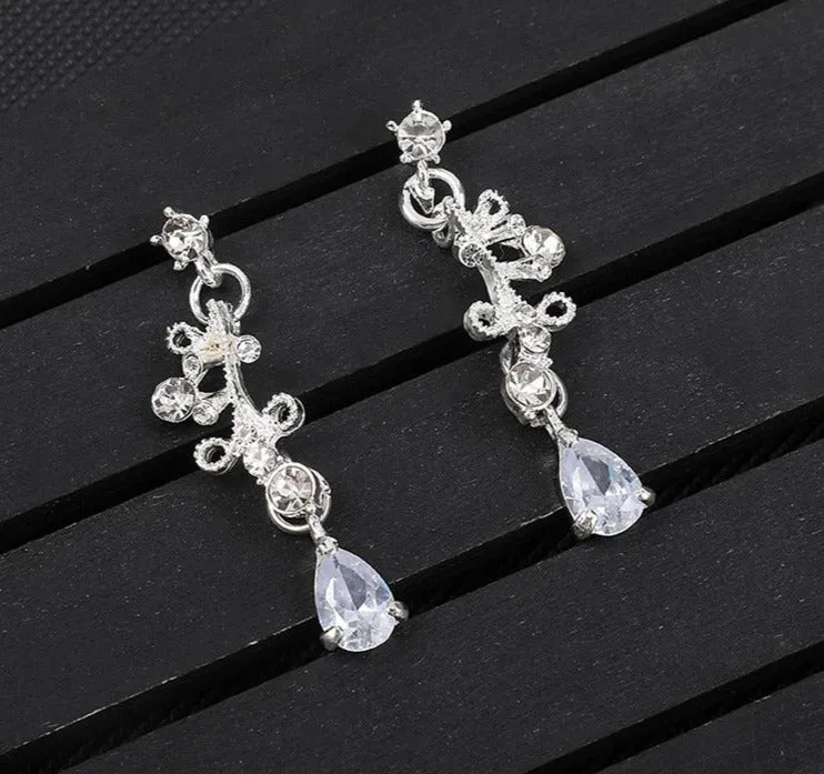 Bridal wedding dress necklace earrings set women's clip zircon series diamond crystal clavicle chain evening accessories