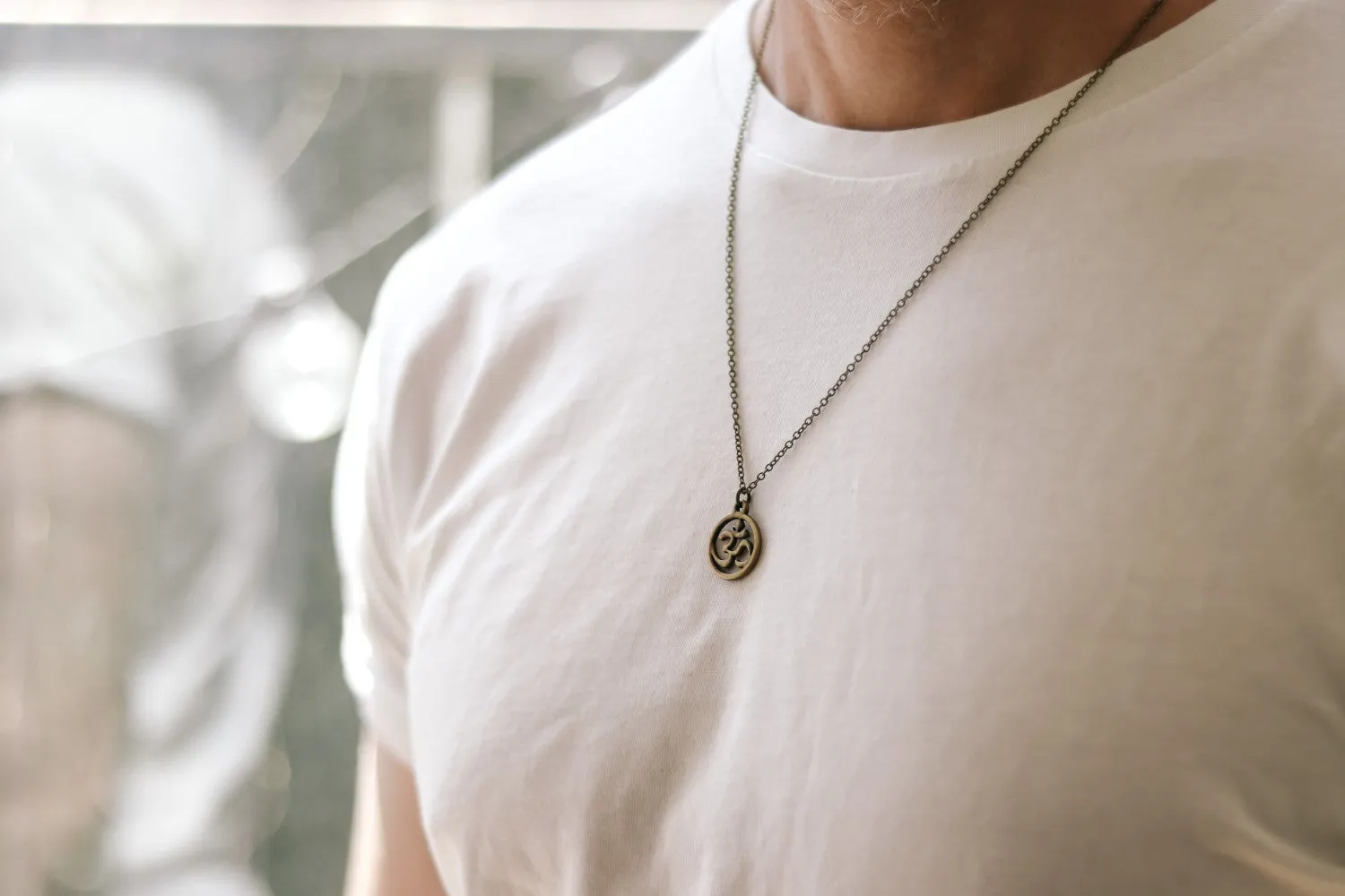 Bronze Om chain necklace for men yoga jewelry for him