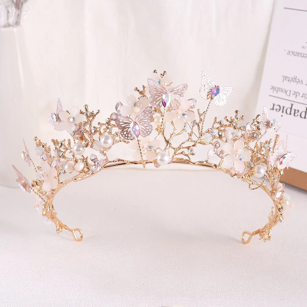 Butterfly Rhinestone Bridal Crown Baroque Tiara Hairband Wedding Hair Accessories