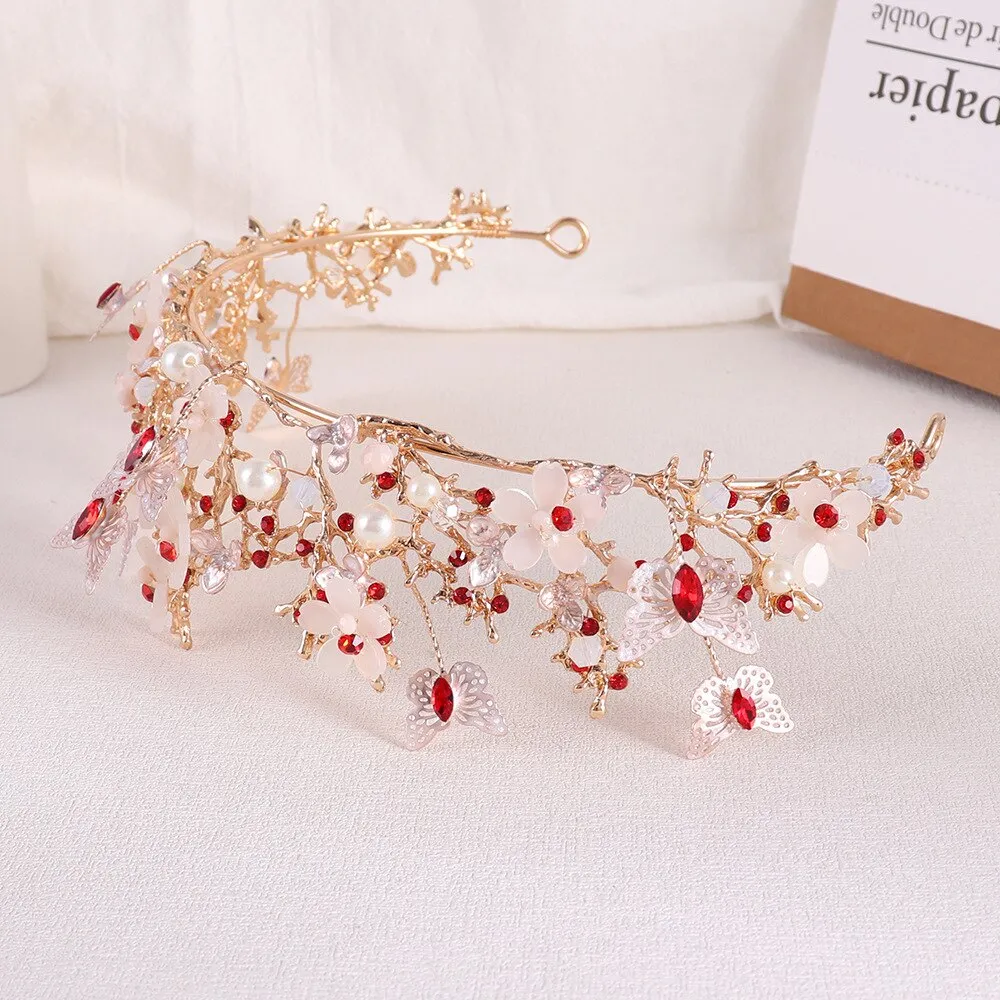 Butterfly Rhinestone Bridal Crown Baroque Tiara Hairband Wedding Hair Accessories