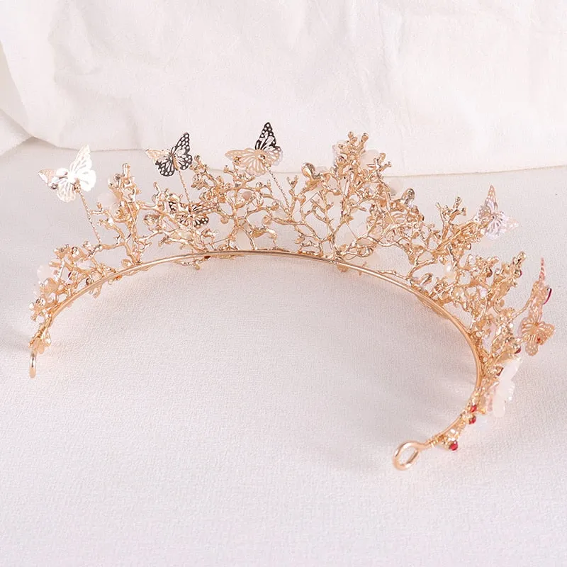 Butterfly Rhinestone Bridal Crown Baroque Tiara Hairband Wedding Hair Accessories