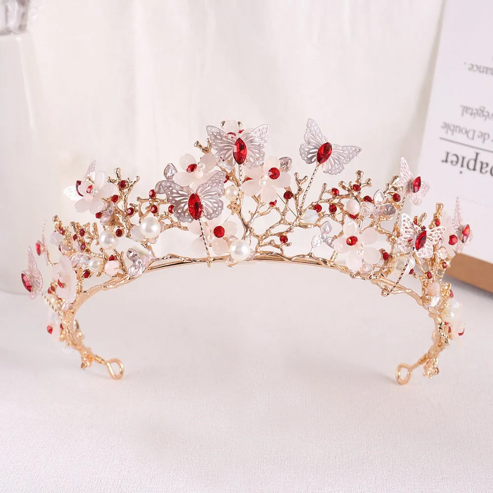 Butterfly Rhinestone Bridal Crown Baroque Tiara Hairband Wedding Hair Accessories