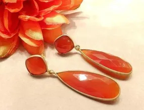Carnelian Gemstone Teardrop Earrings in Gold