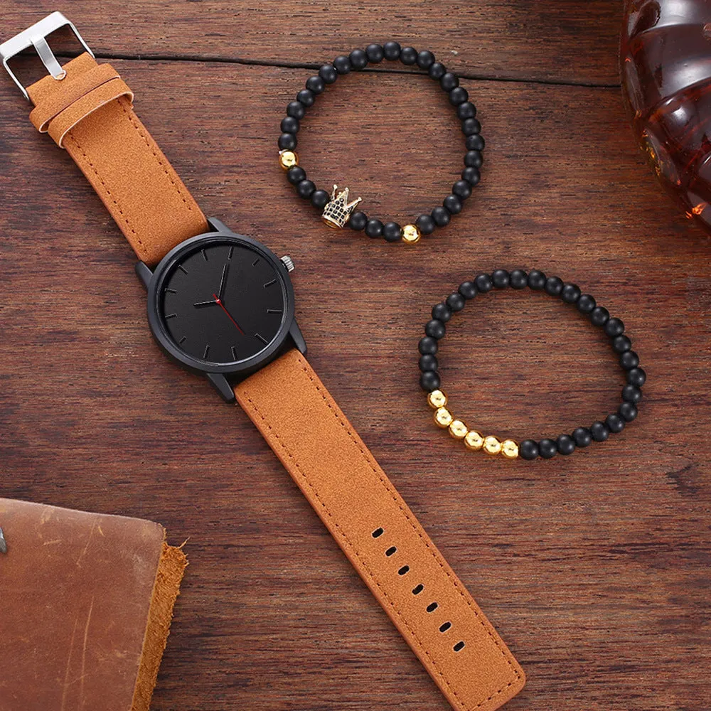 Casual Simple Large Dial Calendar Scale Frosted Belt Quartz Watch Crown Bracelet