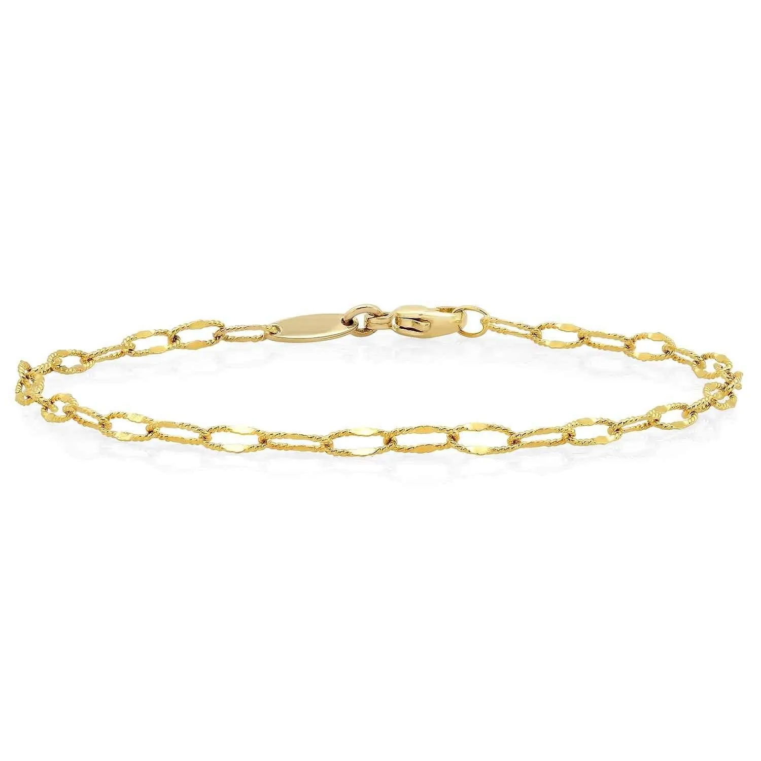 Charm Bracelet   Yellow Gold Oval Textured Chain