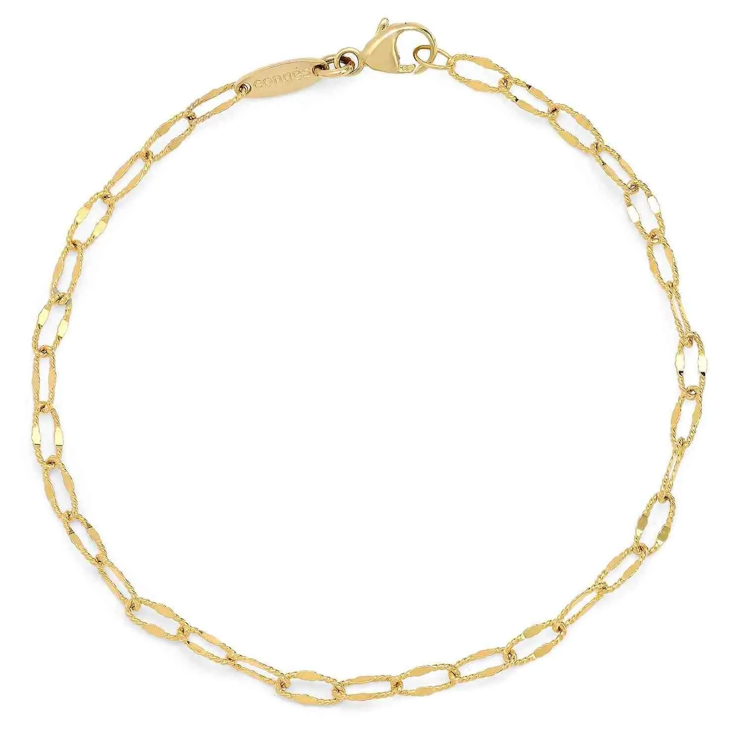 Charm Bracelet   Yellow Gold Oval Textured Chain