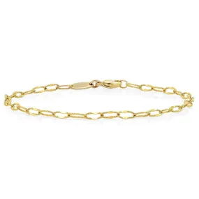 Charm Bracelet   Yellow Gold Oval Textured Chain