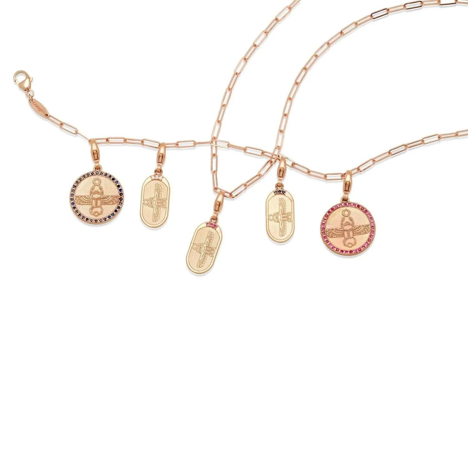 Charm Bracelet   Yellow Gold Oval Textured Chain