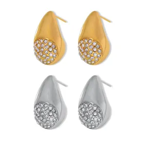 Chic Geometric Water Drop Zircon Earrings in Gold-Plated Titanium Steel