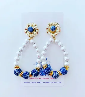Chinoiserie Pearl Floral Hoop Earrings